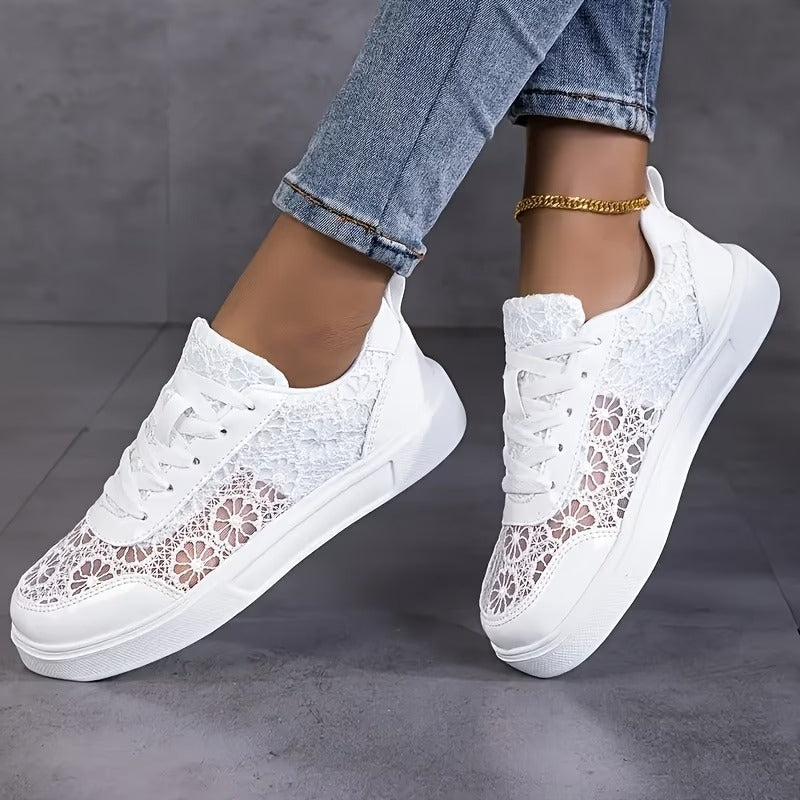 Zapatillas de encaje floral mujer par