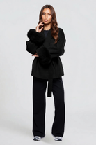 Relaxed fit wool-look belted coat for women