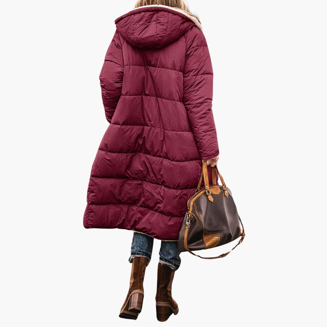 Fleece-lined hooded puffer coat for women