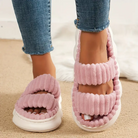 Fluffy double strap slides in pink for women