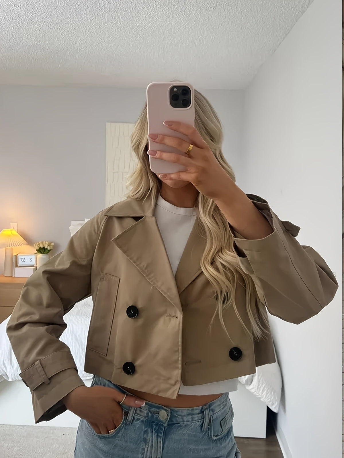 Cropped tailored pea coat for women
