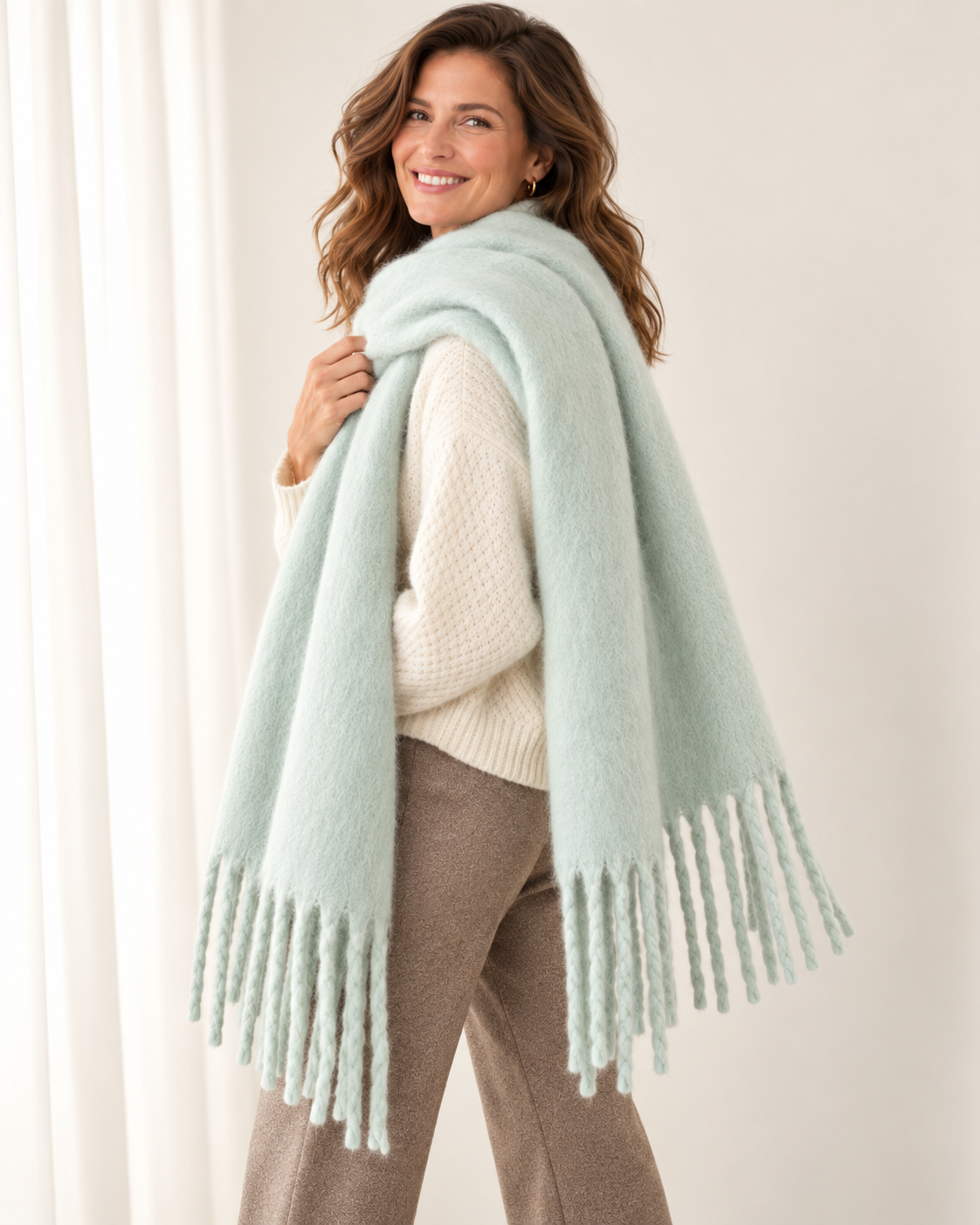Brushed chunky fringe scarf for women