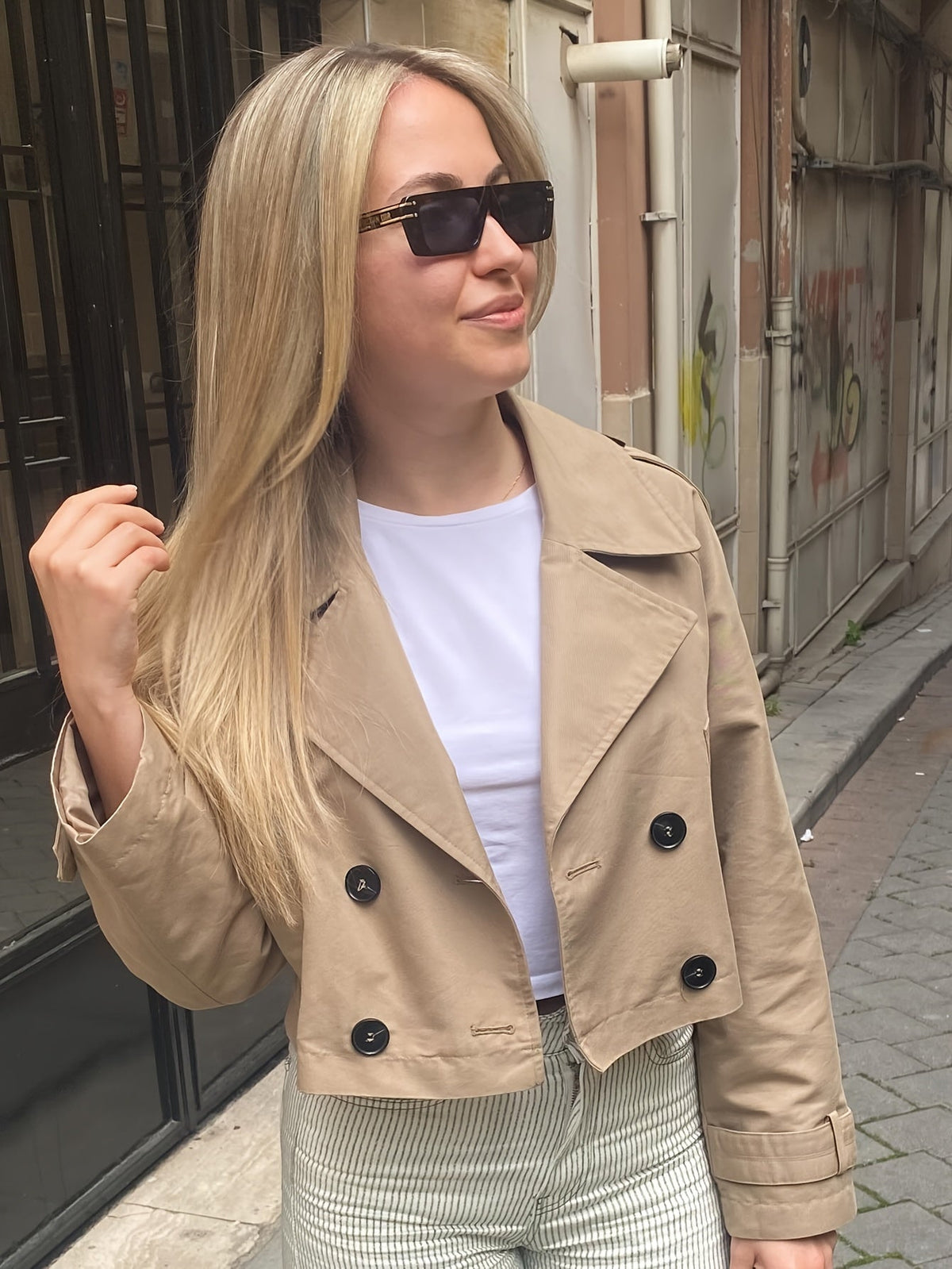 Cropped tailored pea coat for women