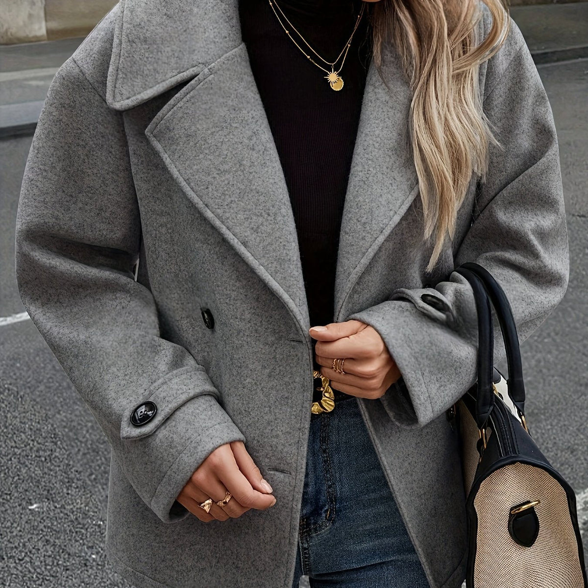 Notched lapel pea coat for women