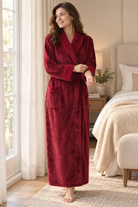 Sherpa-look trim plush robe for women
