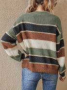 Striped color block sweater in burgundy, apricot and olive for women