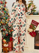 Candy cane Christmas pajama set in white for women