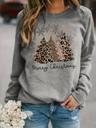 Leopard print Christmas sweater with drop shoulders for women