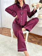 Long sleeve pajama set in burgundy for women