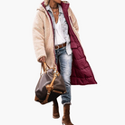 Fleece-lined hooded puffer coat for women