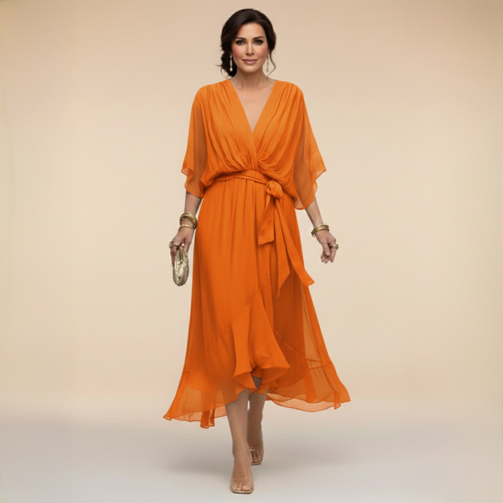 CELANOVIA™ VESTIDO ELEGANTE DE CHIFFON CON ESCOTE EN V