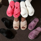 Criss cross fuzzy slippers for women