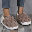 Plaid fluffy slippers in dark brown for women