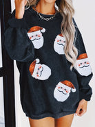 Dark gray corduroy Christmas sweater with sequin Santa for women