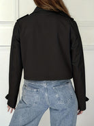 Button tab cropped pea coat for women