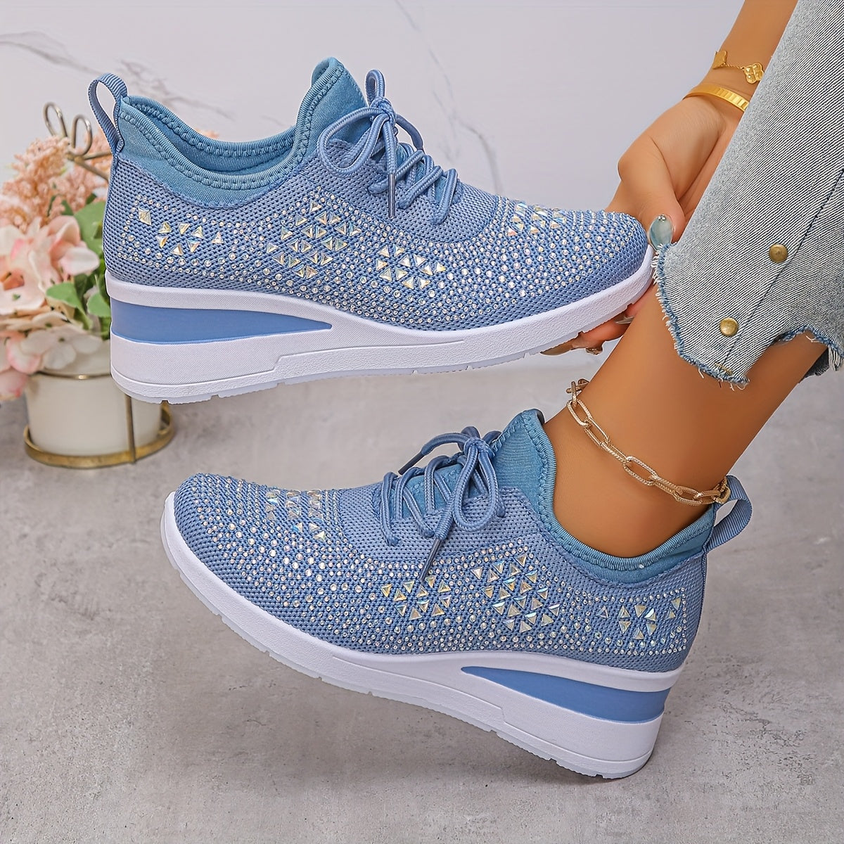 Zapatillas tejido elástico azul