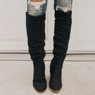 Block heel suede-look over-the-knee slouch boots for women