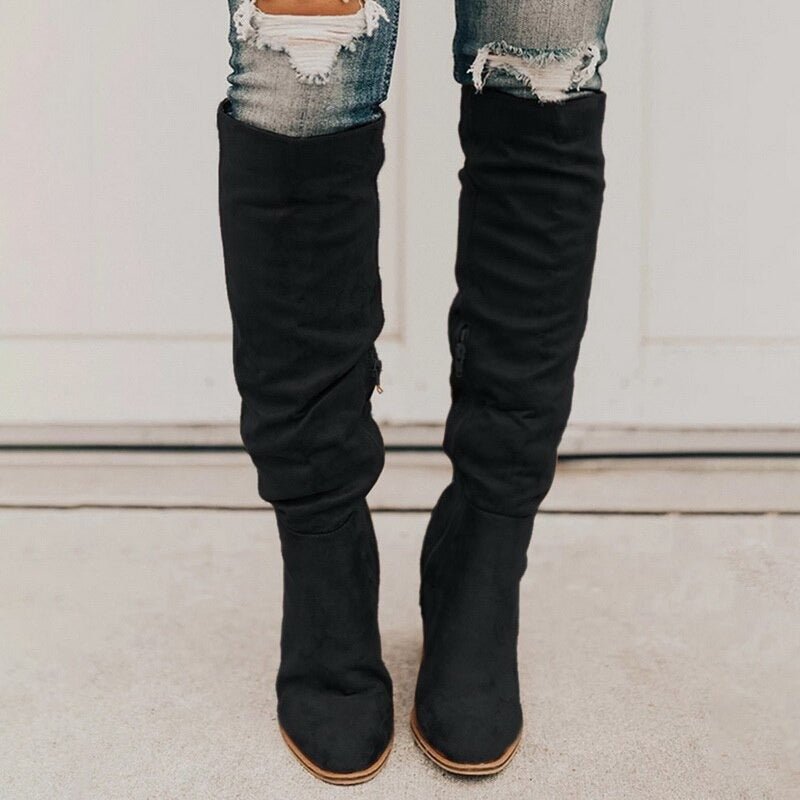 Block heel suede-look over-the-knee slouch boots for women