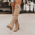 Block heel suede-look over-the-knee slouch boots for women