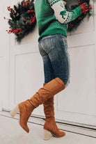 Block heel suede-look over-the-knee slouch boots for women