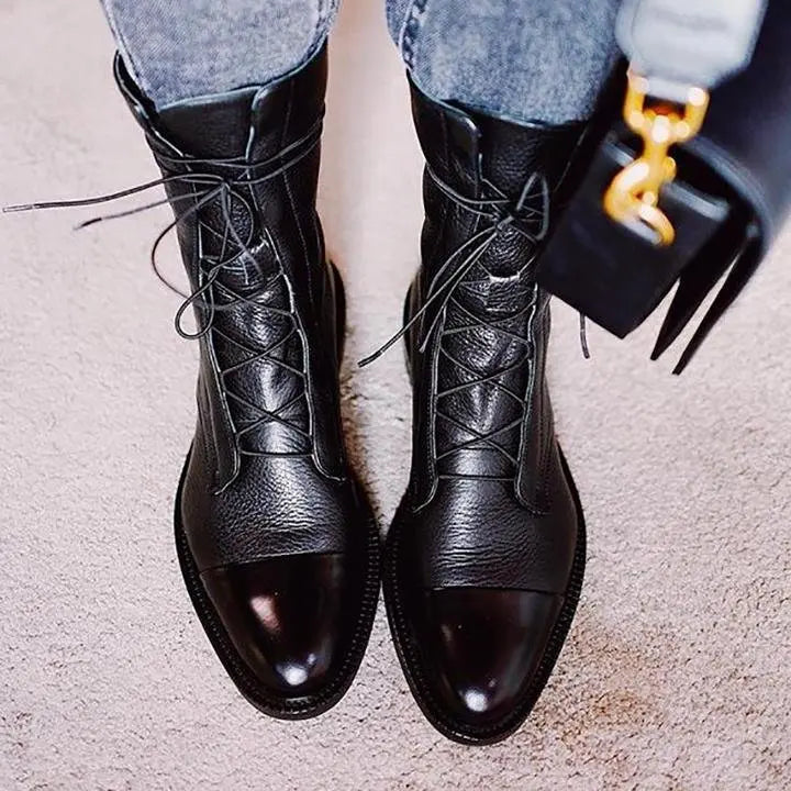Lace-up leather ankle boots for women