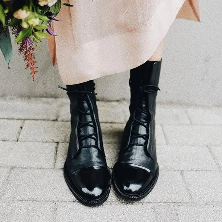 Lace-up leather ankle boots for women