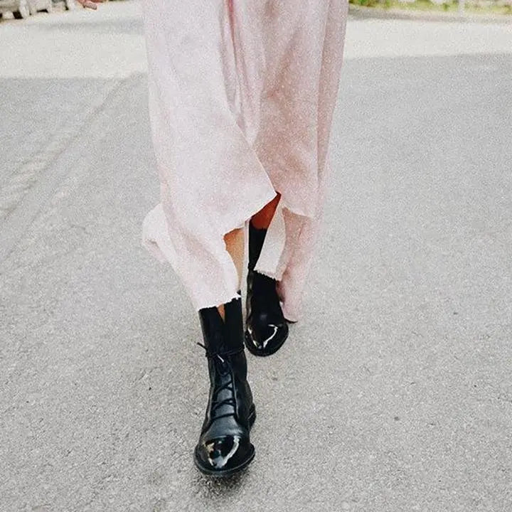 Lace-up leather ankle boots for women
