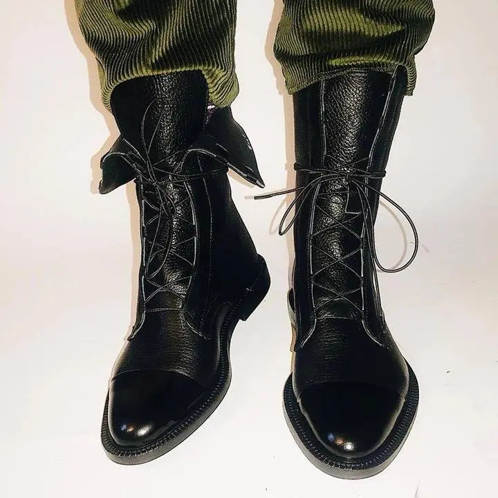 Lace-up leather ankle boots for women