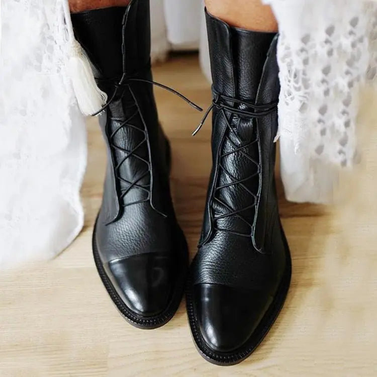 Lace-up leather ankle boots for women