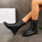 Lace-up mid-calf combat boots with side zip for women