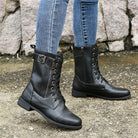 Lace-up mid-calf combat boots with side zip for women