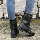 Lace-up mid-calf combat boots with side zip for women
