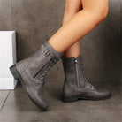 Lace-up mid-calf combat boots with side zip for women