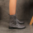Lace-up mid-calf combat boots with side zip for women