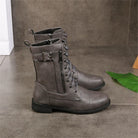 Lace-up mid-calf combat boots with side zip for women