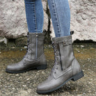 Lace-up mid-calf combat boots with side zip for women