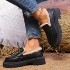 Sherpa-lined chunky platform loafers for women