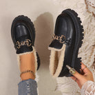 Sherpa-lined chunky platform loafers for women