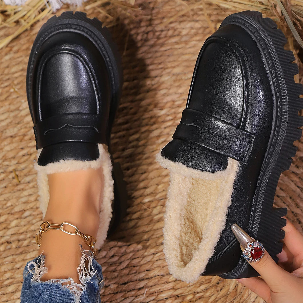 Sherpa-lined chunky platform loafers for women