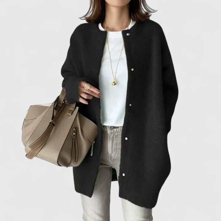 Fuzzy longline cardigan in khaki, black, caramel brown, gray and green for women