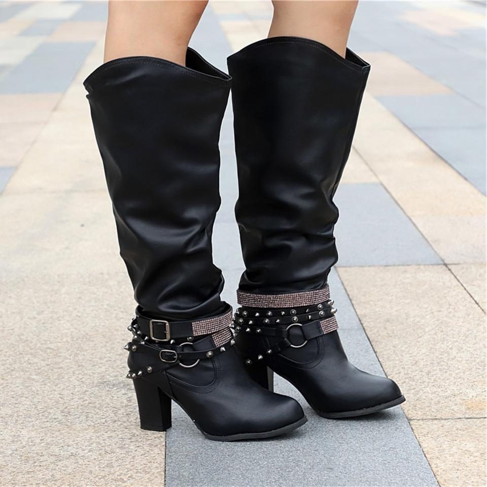Studded slouch knee high boots for women