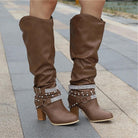 Studded slouch knee high boots for women