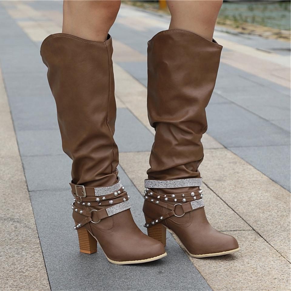 Studded slouch knee high boots for women