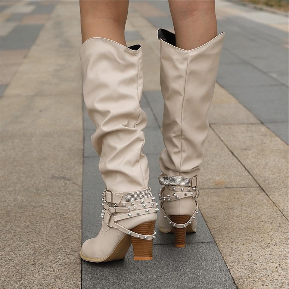 Studded slouch knee high boots for women