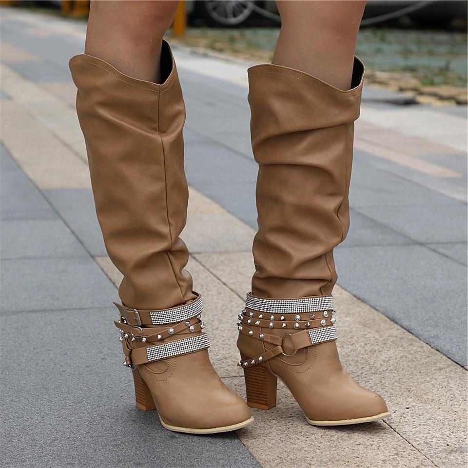 Studded slouch knee high boots for women