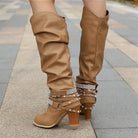 Studded slouch knee high boots for women