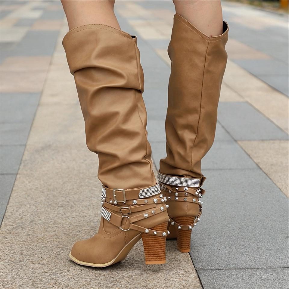 Studded slouch knee high boots for women