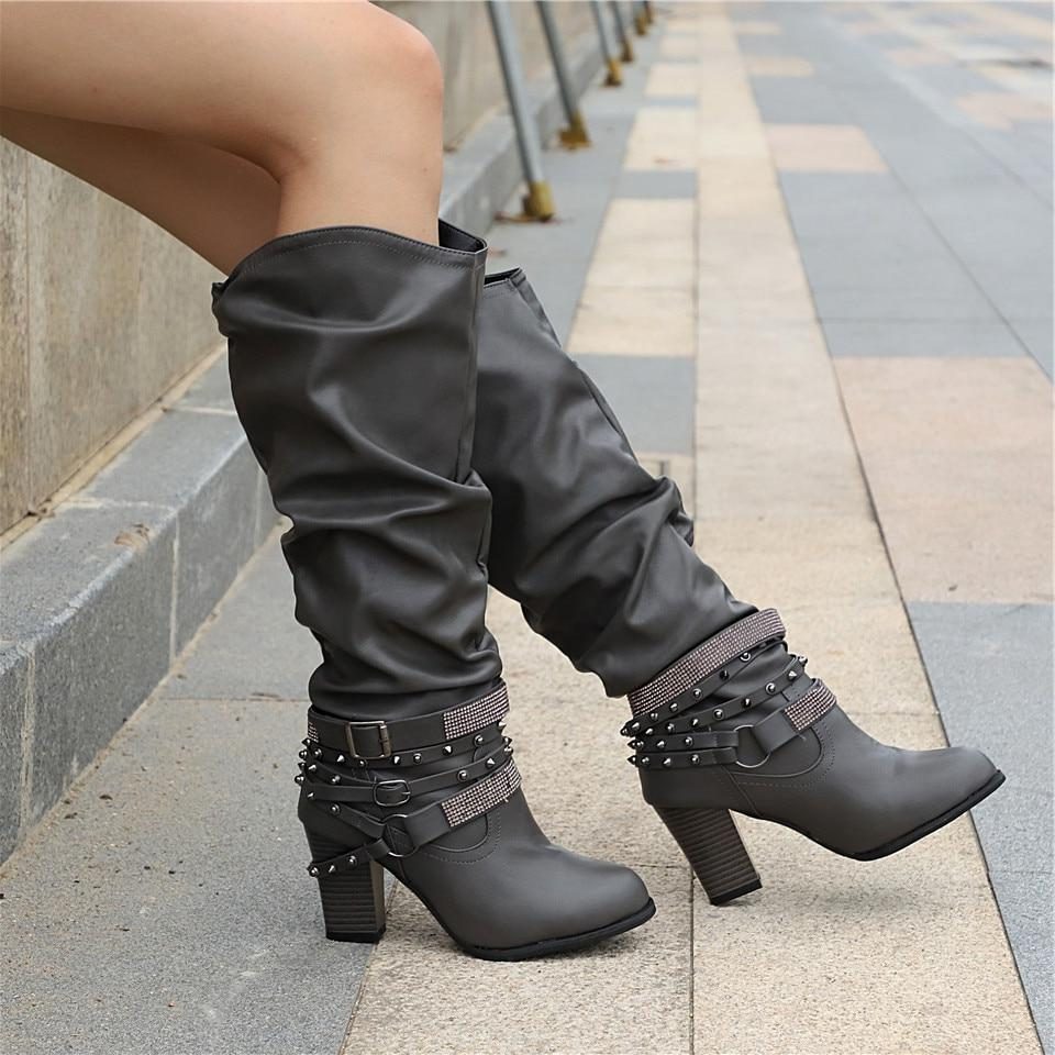 Studded slouch knee high boots for women