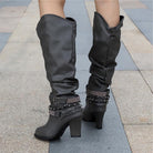 Studded slouch knee high boots for women
