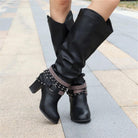 Studded slouch knee high boots for women